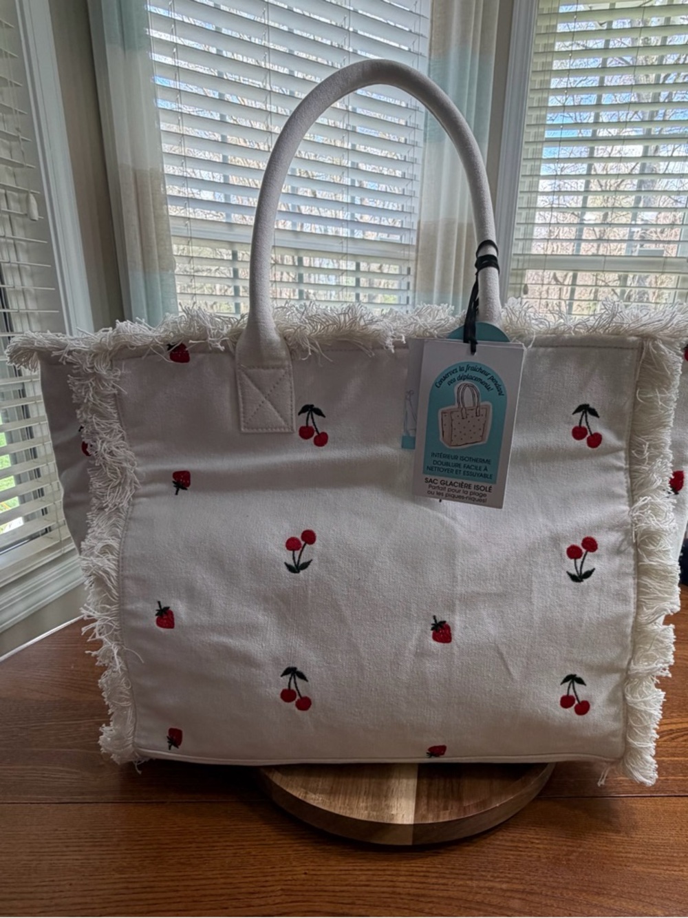 Cynthia Rowley Cherry Embroidered Canvas Insulated Tote Bag